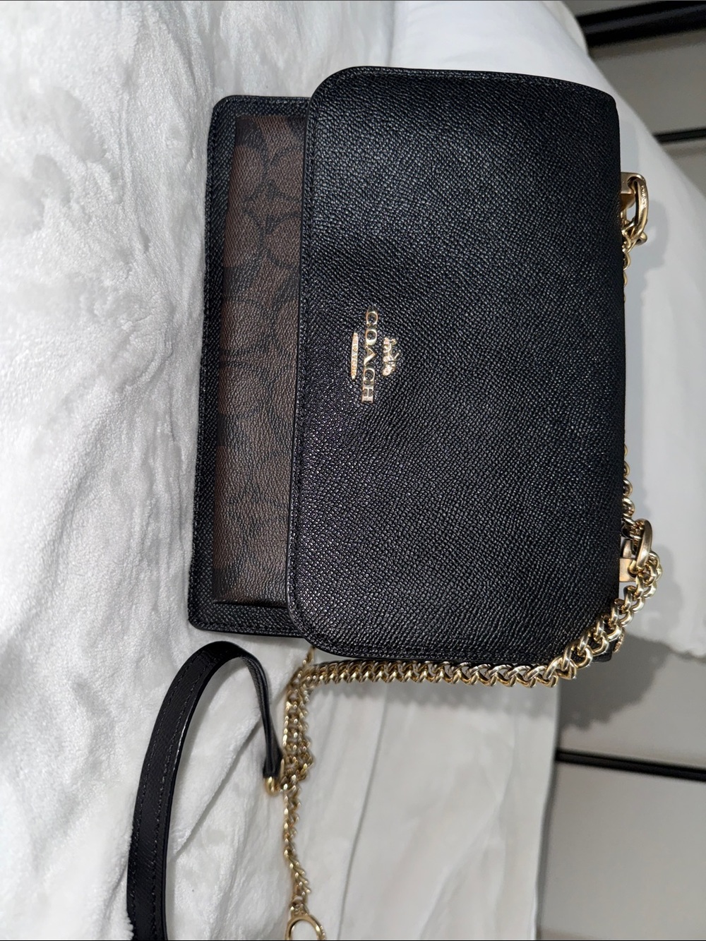 Coach Black Crossbody Wallet with Gold Chain